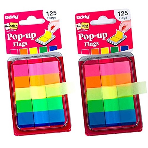 Oddy Re-Stick Paper Notes 5 Color Polyster Strips With Dispenser 12mmx45mm RS-POP UP Flag 25 Sheets