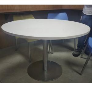 Round Table Pre-Laminated Board 25mm Thick With SS Frame, SS Round Base 16 Inch, Height: 2.5ft, Dia: 3ft