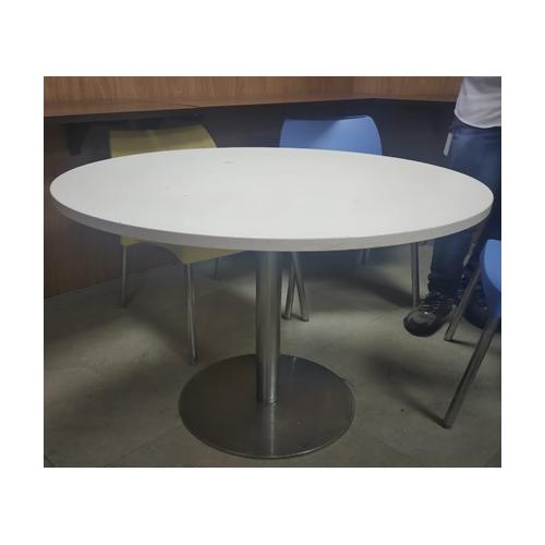Round Table Pre-Laminated Board 25mm Thick With SS Frame, SS Round Base 16 Inch, Height: 2.5ft, Dia: 3ft