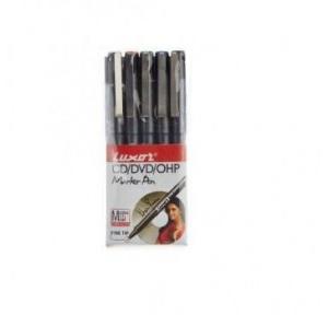 Luxor CD/DVD/OHP Marker Pen Set Black (Pack of 5 Pcs) Black