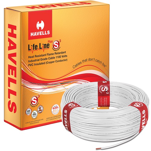 Havells 1.5 Sqmm 1 Core Life Line S3 FR PVC Insulated Industrial Cable, 90 mtr (White)