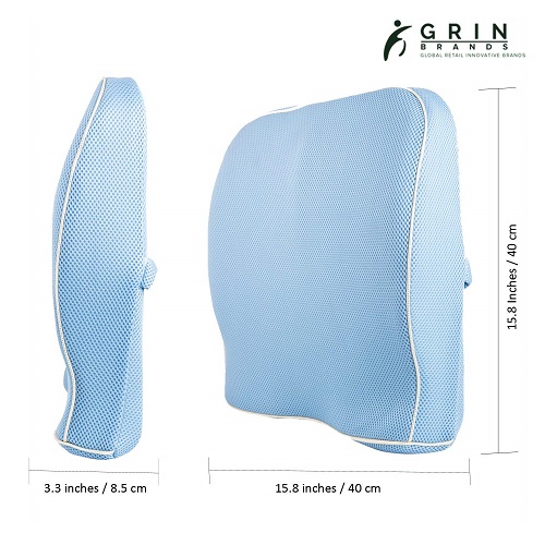 Grin Health Memory Foam Orthopaedic Backrest Cushion 40x40x8.5cm (Sky Blue)