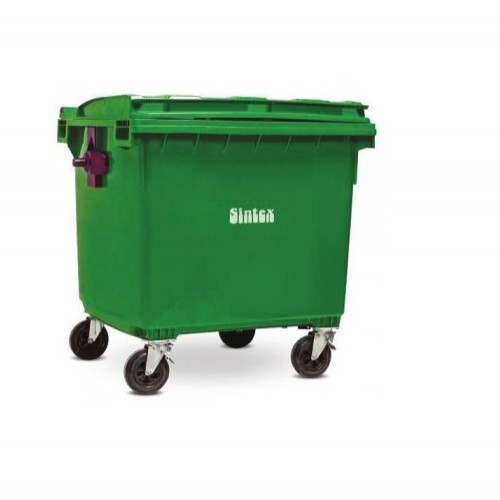 Sintex Dustbin GBRW 110-04 4 Swivel Type Rubber Wheels Size 52x41x55 Inch Green Color Plastic 1100 Ltr