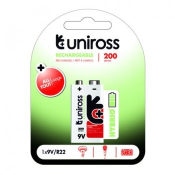 Uniross Rechargeable Battery 9V/R22 Hybrio PP3 Ni-Mh  160mAh, 210 Series