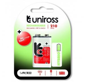 Uniross Rechargeable Battery 9V/R22 Hybrio PP3 Ni-Mh  160mAh, 210 Series