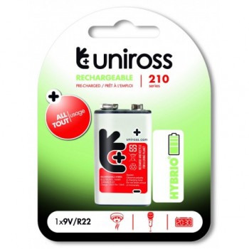 Uniross Rechargeable Battery 9V/R22 Hybrio PP3 Ni-Mh  160mAh, 210 Series