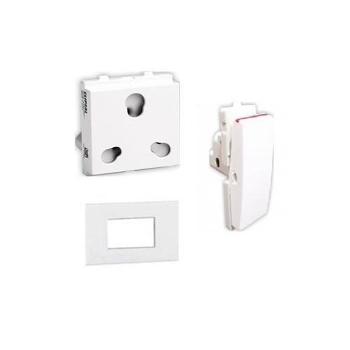 Schneider Opale 3M Grid & 3M Cover Plate (X0733WH), 16A 1 Way Switch (X1101WH) & 6A/16A 3-Pin Socket Outlet with Shutter (X2106WH)