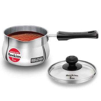 Hawkins Induction & Gas Stove Compatible Stainless Steel T Pan 1.5 LTR With Glass Lid