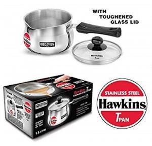 Hawkins Induction Base Stainless Steel T Pan with Lid 1.5 Ltr, SSTP15 (Silver)