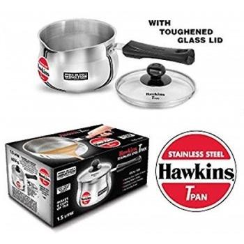 Hawkins Induction & Gas Stove Compatible Stainless Steel T Pan 1.5 LTR With Glass Lid