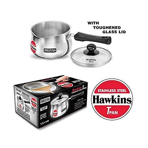 Hawkins Induction Base Stainless Steel T Pan with Lid 1.5 Ltr, SSTP15 (Silver)