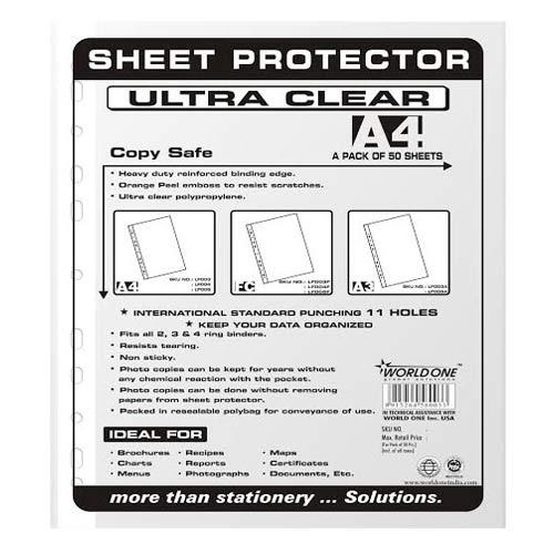 Worldone Sheet Protector LF003 (Universal Punch-50+50), Size: A4