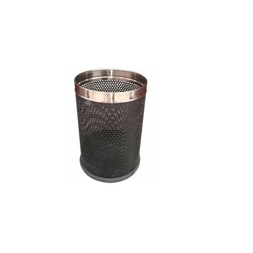 Perforated Dustbin Powder Coated Black Color Size 12x28 Inch SS202 60 Ltr