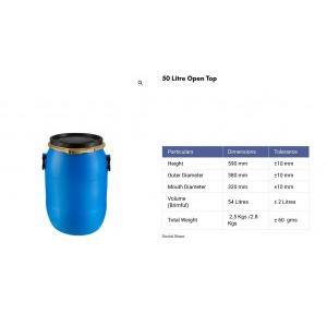 Heavy Duty HDPE Plastic Open Top Drum/Container With Handle Capacity 50 Ltr Blue