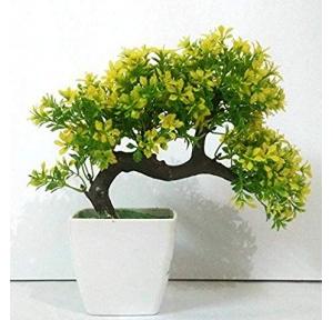Hyperboles Bonsai Wild Plant Artificial Plant with Pot (Yellow)