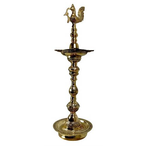 Swadeshi Ethnic Brass Peacock Diya Stand 3ft Tall, Weight: 6Kg