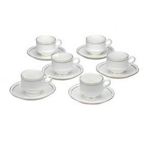 Golden Queen Cup & Saucer Set Bone China White Gold Line 140ml (Pack of 6 Pcs)