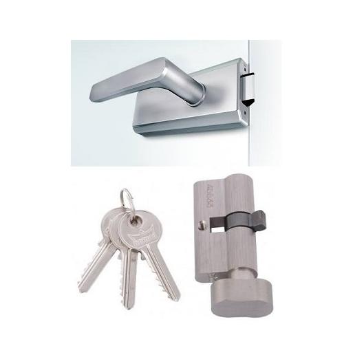 Dorma Studio Gala Swing Door Fitting for 8mm Glass Thickness Aluminium Silver EV1 (101) 81961215099, Studio Gala Lever Handle, F101 (81900910199) and Dorma Euro Profile Cylinder Lock EPC TTK Key 60mm, 9113923