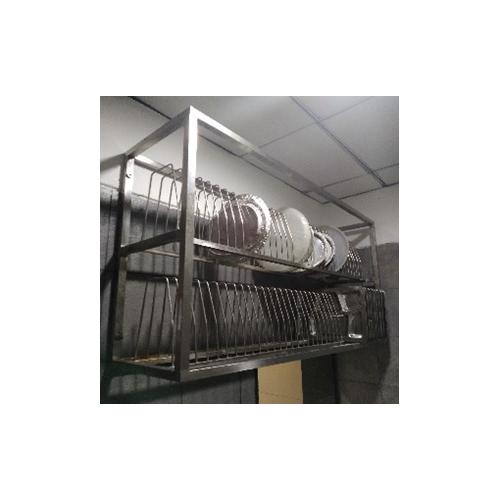 Wall Rack SS 202 18 SWG SS 304 Shelves Turned down 38mm & in 12mm at equal distance with 16 SWG SS Stiffener, 62x12x18 Inch