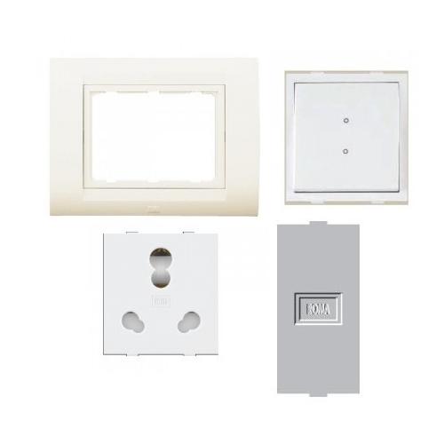 Anchor Roma Classic New Tresa Cover Plate 8M (30384CWH), 20A & 10A Heavy Duty Twin Socket (30828) 3Pcs, 20A 2 Way Switch (21088) and Single Blank Plate (21598)