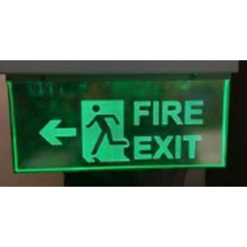 Celling Handing Left Glow Fire Exit Signage, Size: 12x6 Inch
