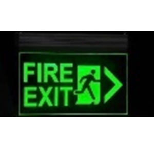 Celling Handing Right Glow Fire Exit Signage, Size: 12x6 Inch