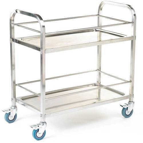 Platform Handling Double Decker Trolley SS-304 28x34 Inch With Four Heavy Duty Rubber Wheel