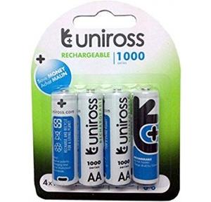 Uniross Rechargeable Battery AA 1000 Series 1.2V 600mAh Pack of 4