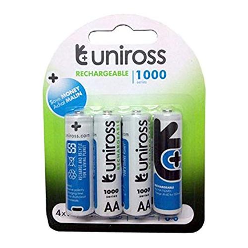 Uniross Rechargeable Battery AA 1000 Series 1.2V 600mAh Pack of 4