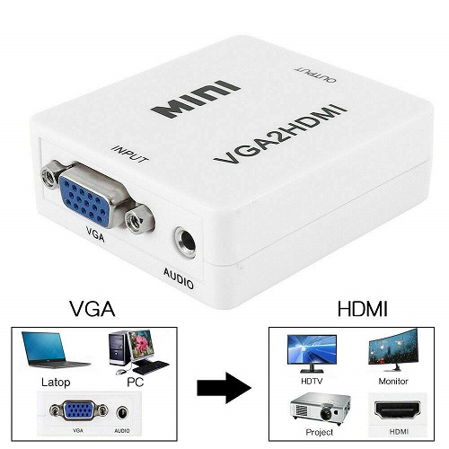 VGA to HDMI Connector Adapter with 3.5 Audio Accessories Mini