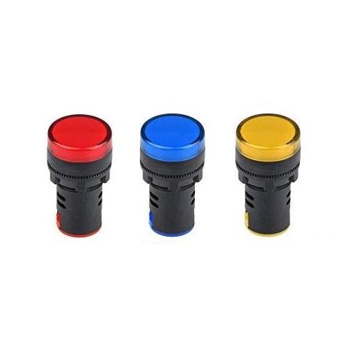 Panel Mount LED Indicator Round, 240V AC Red, Yellow, Blue Pack of 3 Pcs