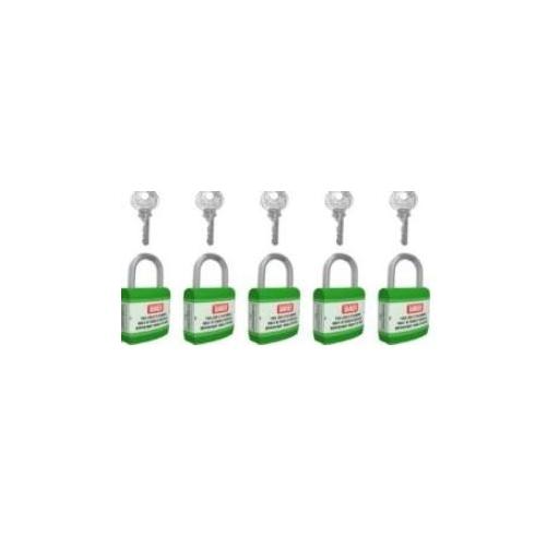 Jacket Long Shackle Padlock With Alike Key and ABS Instruction Stickers ABS SH-PL-LS-AK5 Green Pack of 5