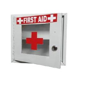 Lockable Metal First Aid Box Without Material With Front side Transparent Acrylic Cover and Lock Orange SH-SB 12x12x4