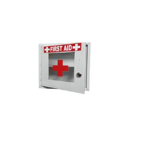 Lockable Metal First Aid Box Without Material With Front side Transparent Acrylic Cover and Lock Orange SH-SB 12x12x4