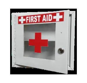 Lockable Metal First Aid Box Powder Coated Sheet With Front side Transparent Acrylic Cover and Lock Grey12x12x4 Inch SH-FB/DB