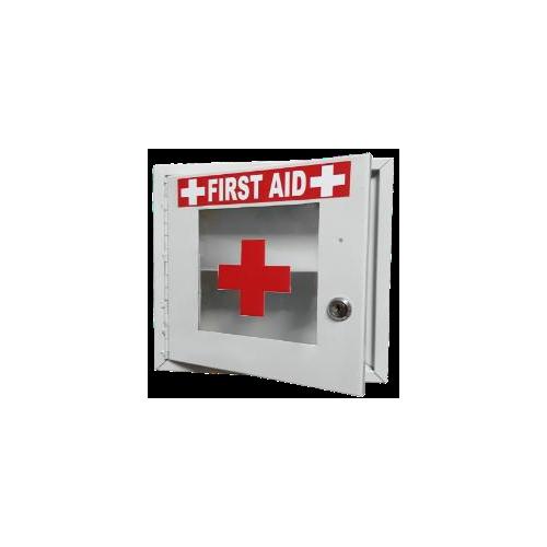 Lockable Metal First Aid Box Powder Coated Sheet With Front side Transparent Acrylic Cover and Lock Grey12x12x4 Inch SH-FB/DB