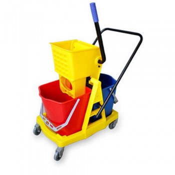 Double Mop Bucket Wringer Plastic Trolley Yellow and Red