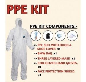 Medical Protection PPE Kit with Hood & Shoe Cover, Bag, Mask, Gloves, Shield