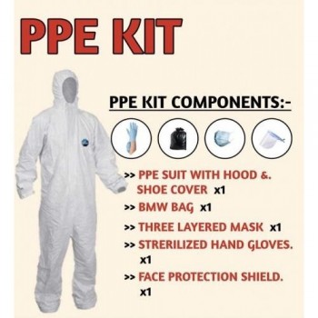 Medical Protection PPE Kit with Hood & Shoe Cover, Bag, Mask, Gloves, Shield