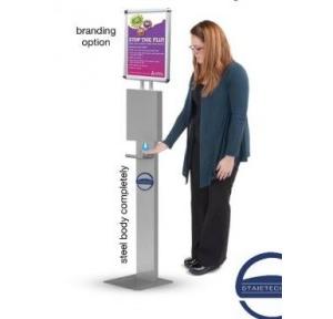 Staietech Floor Stand Automatic Alcohol Disinfection Dispenser with A4 branding Option Stainless Steel 1000 ml, FLRS