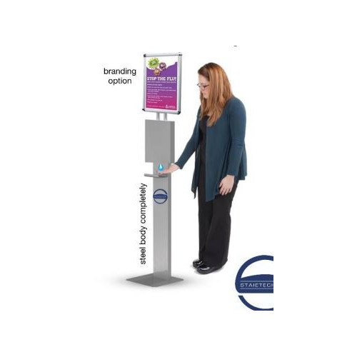 Staietech Floor Stand Automatic Alcohol Disinfection Dispenser with A4 branding Option Stainless Steel 1000 ml, FLRS