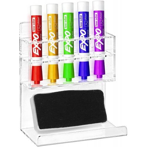 Deluxe Clear Acrylic Wall Mounted 5 Slot Whiteboard Dry Erase Marker and Eraser Organizer/Holder Rack Thick 4mm