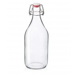 Swing Cap Transparent Glass Water Bottle 1 Ltr