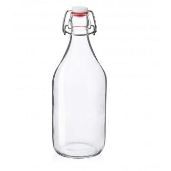 Swing Cap Transparent Glass Water Bottle 1 Ltr