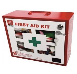 ST Johns First Aid Box Medium Metal Red and white 30.5x27.5x12.5cm, SJF M3