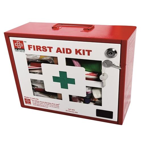 ST Johns First Aid Box Medium Metal Red and white 30.5x27.5x12.5cm, SJF M3