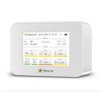 Prana Air Quality Monitor Cair+ Measuring AQI, PM2.5, PM10, CO2, HCHO, TVOC, Temp, Humidity, WiFi + Mobile App Enabled