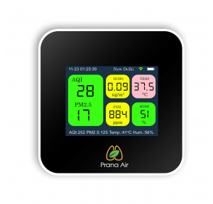 Prana Air CAIR+ Air Quality Monitor Measuring AQI, PM2.5, PM10, CO2, HCHO, TVOC, Temp, Humidity, WiFi + Mobile App Enabled
