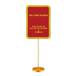 Manual Welcome Board  Brass Stand With Single Pole Red Back Fabric 2x3 Ft With Alphabets 1Inch (6 Set) Capital letters (A-Z) 100 Pcs/Set