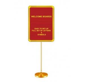 Manual Welcome Board  Brass Stand With Single Pole Red Back Fabric 2x3 Ft With Alphabets 1Inch (6 Set) Capital letters (A-Z) 100 Pcs/Set